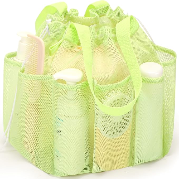 famichan Mesh Shower Caddy Portable with Drawstring, Dorm Room Essentials for College Students Girls & Boys, Large Shower Bag for Camping,Swimming,Gym,Travel,Bathroom - Green