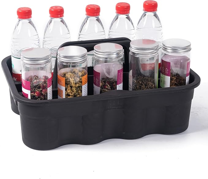 Matthew Large Plastic Tote Tool & Deluxe Supply Cleaning Caddy with Handle Portable Shower Basket Storage Caddy for Cleaning Products Organizer,Take-Out Coffee/Soft Drink,Bath Multi Use - Black