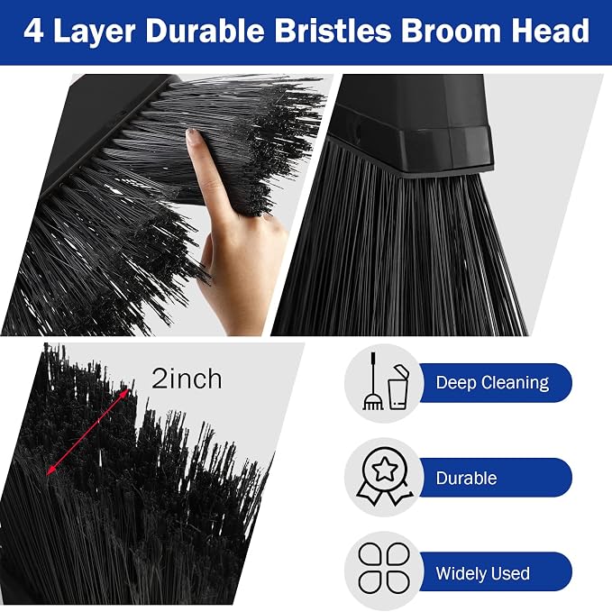 8 Pcs Outdoor Broom for Floor Cleaning 54 Inch Commercial Heavy Duty Broom Long Handle Kitchen Household Angle Brooms for Sweeper Sweeping Indoor Dust Hair Cleaner Corn Shop(Black)