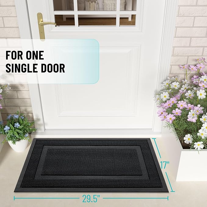OLANLY Front Door Mat Outside 29.5x17, All-Season Heavy-Duty Rubber Doormat | Jet Black, Absorbent, Stain Fade Resistant, Waterproof Non-Slip Backing, Low-Profile Indoor Outdoor Floor Mat for Entryway