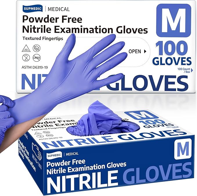 Soft Max™ Nitrile Exam Gloves, Powder-Free Disposable Blue Iris | Soft Stretch Fit • Powder-Free • Latex-Free • Medical • Examination • Chemo Rated • Cooking • Cleaning • Food Prep • 100 Ct