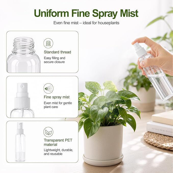 5-Pack Spray Bottles 3.4oz, Small Spray Bottle Empty Clear Plastic Bottle | Clear Plastic for Travel, for essential oils, perfume, cosmetics, cleaning, gardening, skin care, travel leak-proof