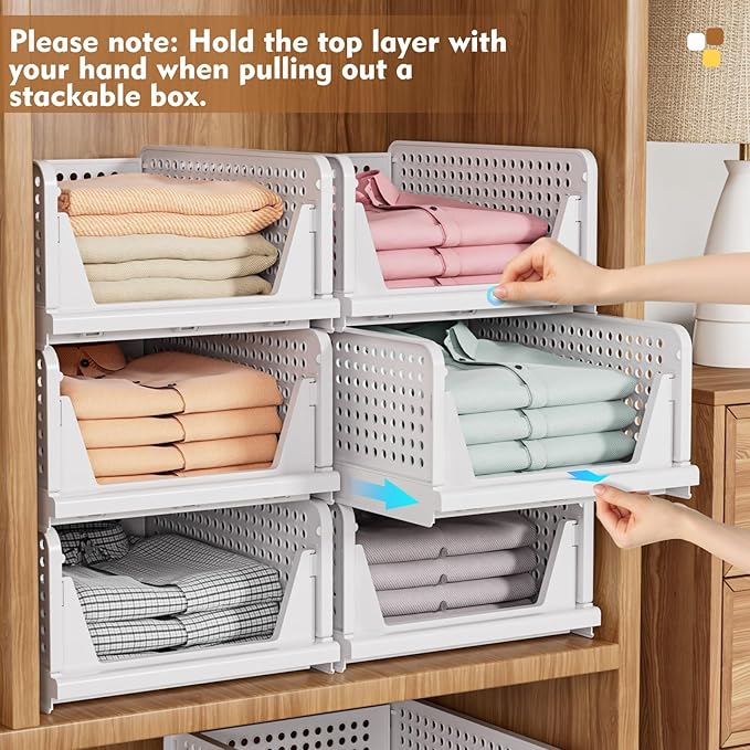 SNSLXH 5 Pack Closet Organizer Basket, Closet Organizers and Storage, Green | Stackable & Foldable Closet Storage Bins for Bathroom Laundry Room Wardrobe Storage, Space-Saving Clothes Drawer Organizer