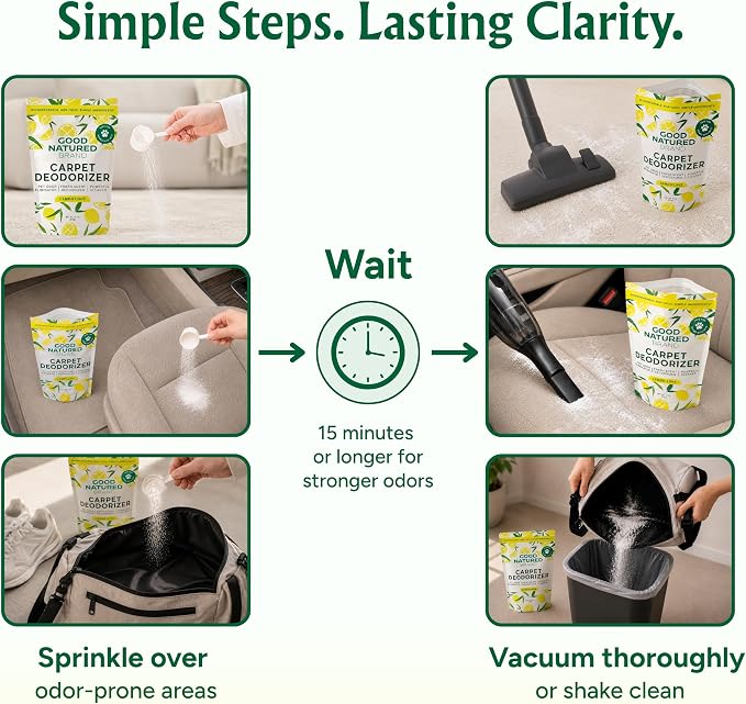 Good Natured Brand | Carpet Deodorizer & Freshener Powder | 31 oz Pet Odor Eliminator for Strong Odor & Pet Urine | Fresh Natural Lemon Scent | Safe for Homes with Pets