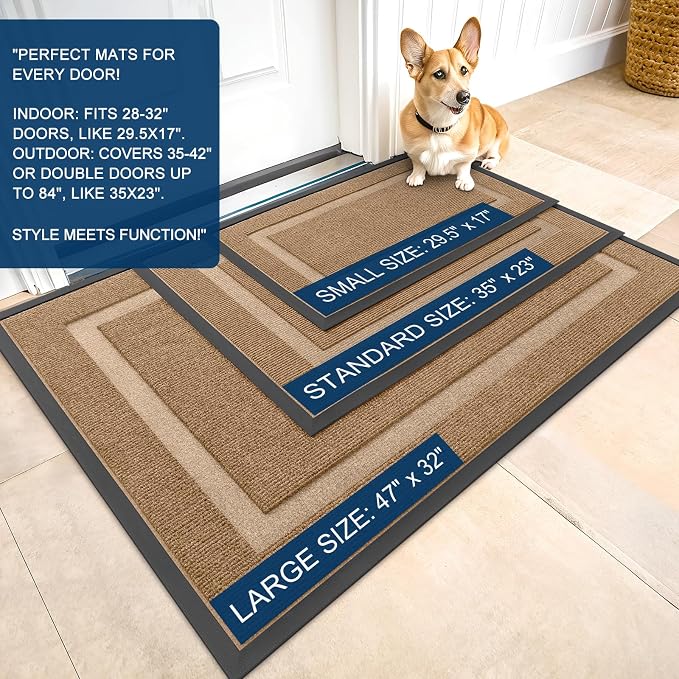 OLANLY Front Door Mat Outside 59x20, All-Season Heavy-Duty Rubber Doormat | Light Brown, Absorbent, Stain Fade Resistant, Waterproof Non-Slip Backing, Low-Profile Indoor Outdoor Floor Mat for Entryway