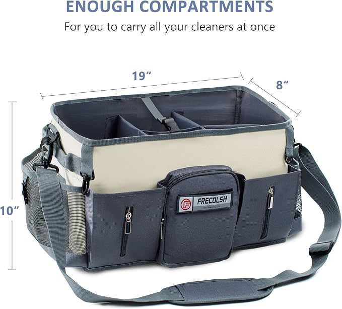 Large Cleaning Supplies Organizer-Cleaning Caddy Organizer With Handles & Shoulder Strap-Cleaning Bags for Cleaning Suppliers-Housekeepers Wearable Cleaning Tote Upgraded