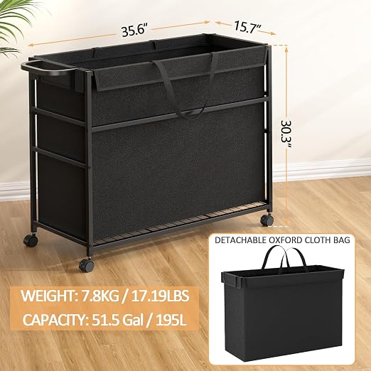 DAOUTIME Commercial Trash Can Cart, 51.5Gal Office Trash Cart (2 Lockable), Recyclable Cardboard Box/Paper Organizer, Large-Capacity Laundry Cart for Hotel/Office/Home/Nursing Home/Groceries/Supplies