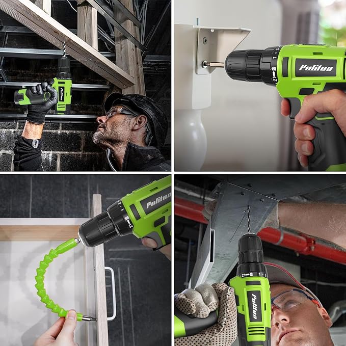 PULITUO Drill Set, 149-Piece Home Tool Set with Green 12V Cordless Drill, Tool Box, Hand Tool Kits for Women & Men and DIY Enthusiasts, for Home Improvement