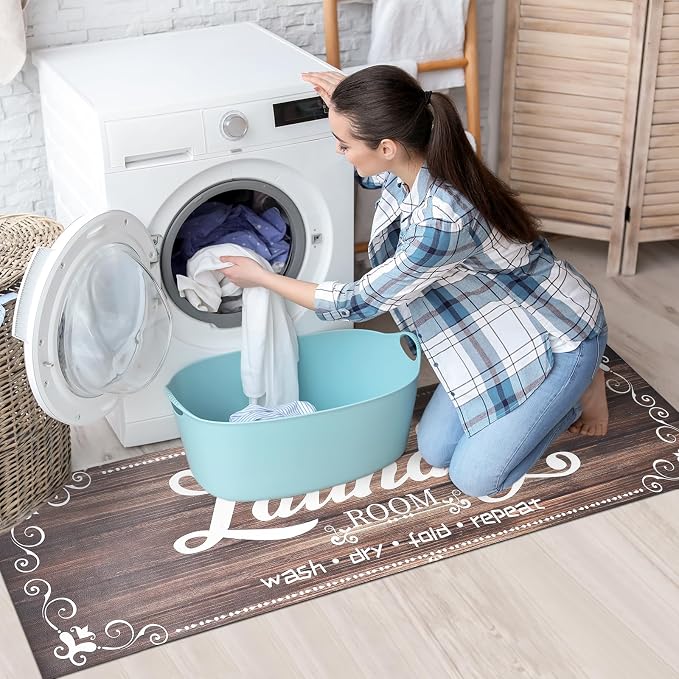 XLHOMO Laundry Room Rug Runner, 17"x60" Non Slip Brown Nappa Leather Laundry Rugs, Farmhouse Washable Floor Laundry Mats for Laundry Room, Kitchen, Washroom, Bathroom, Mudroom, Hallway Entryway Decor