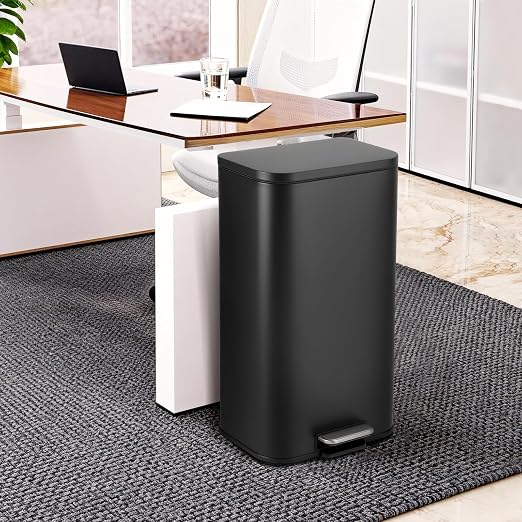 Takywep Stainless Steel Fingerprint Proof Soft Close Recycling Trash Can with Foot Pedal & Removable Inner Bucket, Rectangular Waste Bin for Kitchen Home Office Bathroom Restaurant