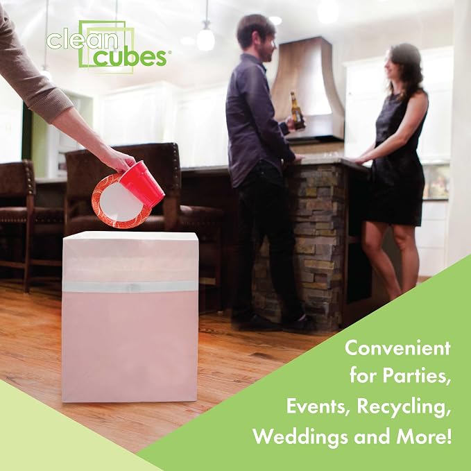 Clean Cubes 13 Gallon Disposable Pop-Up Trash Cans, 6-Pack (Pink) | One Pack Covers the Whole Party, Place a Bin in Every Corner, No Assembly, Built-In Liner, Toss the Whole Bin When Full