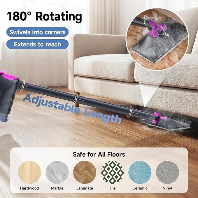 Steam Mop & Detachable Handheld Steam Cleaner | 10s Fast Heat-Up, 248°F Deep Cleaning, 8 Accessories, 320ml Tank with Swivel Head Mop for Car Accessories Floor Home, Gray