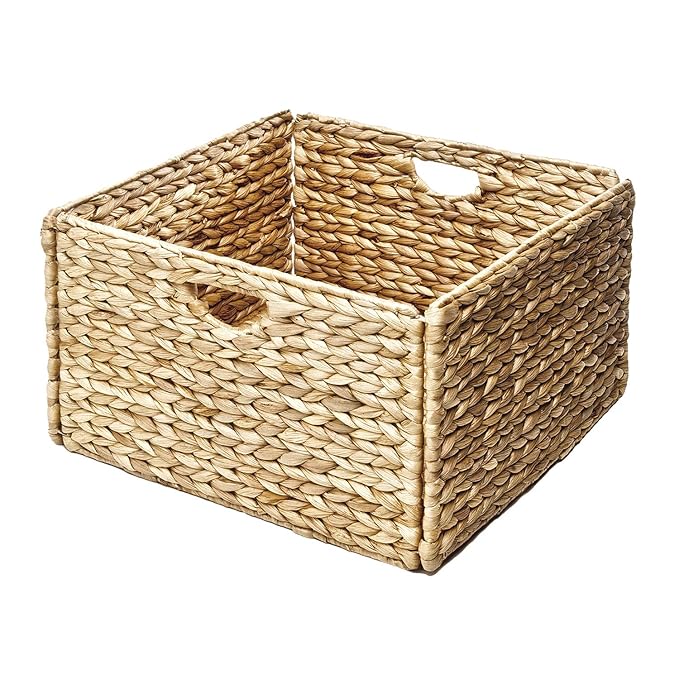 Seville Classics Premium Natural Handwoven Portable Laundry Bin Basket with Carrying Handles, Household Storage for Clothes, Linens, Sheets, Toys, Natural Water Hyacinth, Rectangular (2-Pack)
