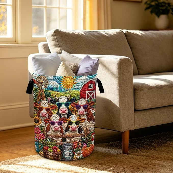 Cow Laundry Basket Foldable Oxford Laundry Hamper With Handle For Room Bathroom Bedroom