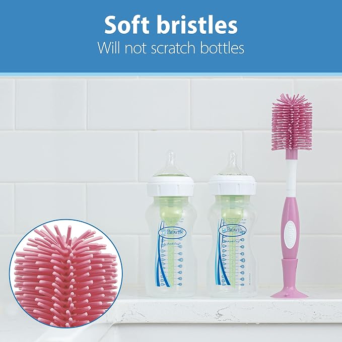 Dr. Brown's Reusable Sponge Baby Bottle Cleaning Brush + Soft Touch Bottle Brush, BPA-Free, Pink, 2-Pack