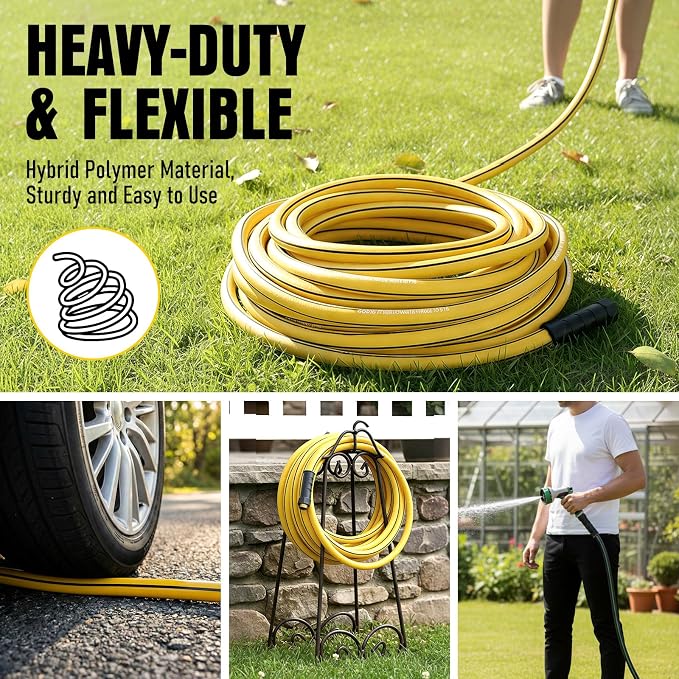 Heavy Duty Garden Hose 35ft, NON-EXPANDABLE Flexible Water Hose, Kink Resistant Lightweight Hybrid Hose, Leakproof Hose Male to Female Fittings
