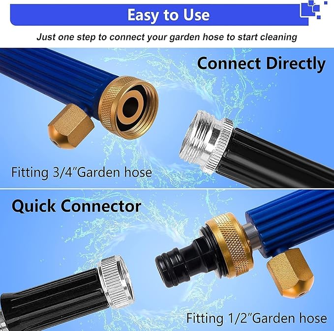 Jet Nozzle High Pressure Hose Nozzle for Garden, Hydro Pressure Hose Nozzle | 2-in-1 upgraded high pressure washer attachment, comes with 2 different nozzles and convenient hose quick connectors (Blue)