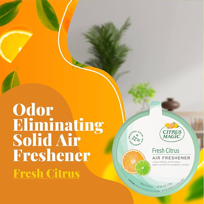 Citrus Magic Solid Air Fresheners, Fresh Citrus, 8 Ounce, Pack of 2 | Odor Absorbing, Passive Diffusion, Odor Elimination Up to 4 Weeks Each, Ideal for Home