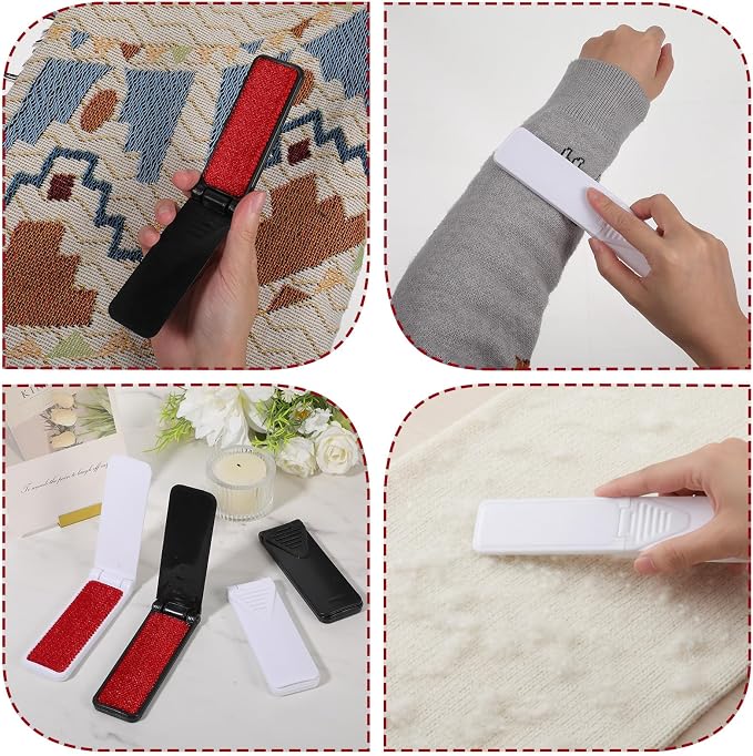 Hecila Foldable Lint Brush for Clothes Portable Lintbrushes Compact Size | Reusable Mini Lint Brushes, Travel Removal Tool, Furniture, Pet Hair, Sticky Surface, Easy to Clean, No Mess, Fuzz Remover