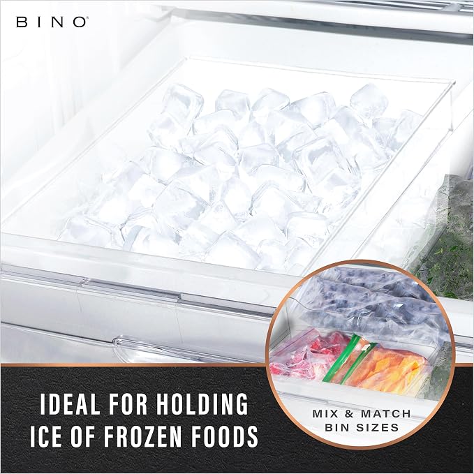 BINO | Plastic Storage Bins, Small - Shallow | THE HANDLER COLLECTION | Multipurpose Organizer Bins | Kitchen Pantry Organizers and Storage | Clear Containers for Organizing Home | Freezer Organizer