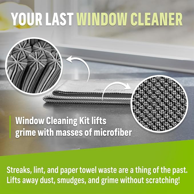 E-Cloth Window and Glass Cleaner Kit, Just Add Water - 1 Kit | Chemical-Free Cleaning - Reusable & Machine Washable Towel, Versatile Use for Mirrors, Cars, & Lenses, Gray