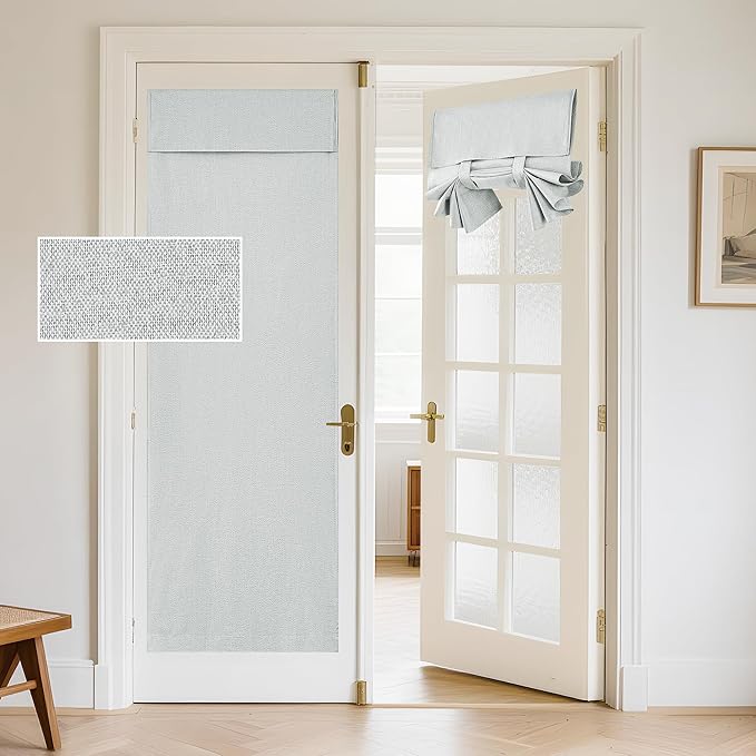 RYB HOME 100% Blackout Curtains for French Door, Privacy Lightweighted Door Window Curtains Thermal Insulated for Kitchen Living Room Easy to Install Blinds, W30 x L69 inch, 1 Pc, Greyish White