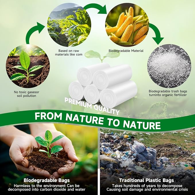 1.6 Gallon White Small Trash-Bags For Bathroom - Mini Garbage Bags 100 Count 6 Liter (Fit 1.3-1.5Gal) Unscented Compostable Biodegradable Tiny Waste Basket Liners Kitchen Office Chenyucheng