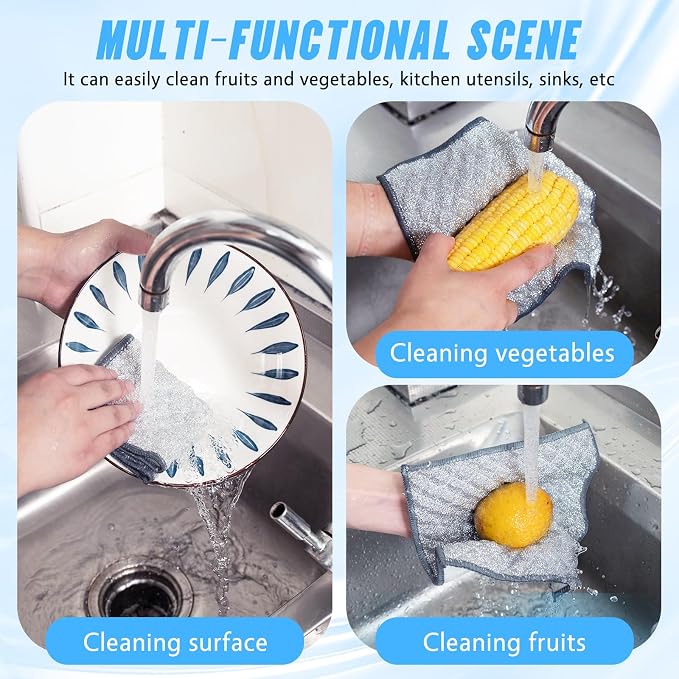 Wangjinpeng 10PK 4-Layer Non-Scratch Wire Dishcloths,7.87 x 7.87 in | metal scrubber,wet & dry clening,multipurpose cleaning cloths for dishes,great for cookware, sinks, dishes and stove tops
