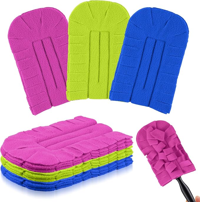 Zubebe 3 Pcs Reusable Duster Refills Fleece,Rose Red,Green, Blue | Soft Polyester Fiber Flat Duster Refill Multi Surface Washable Cleaning Pad Tools for Home, Blinds, Car, Pet, Furniture, Fans