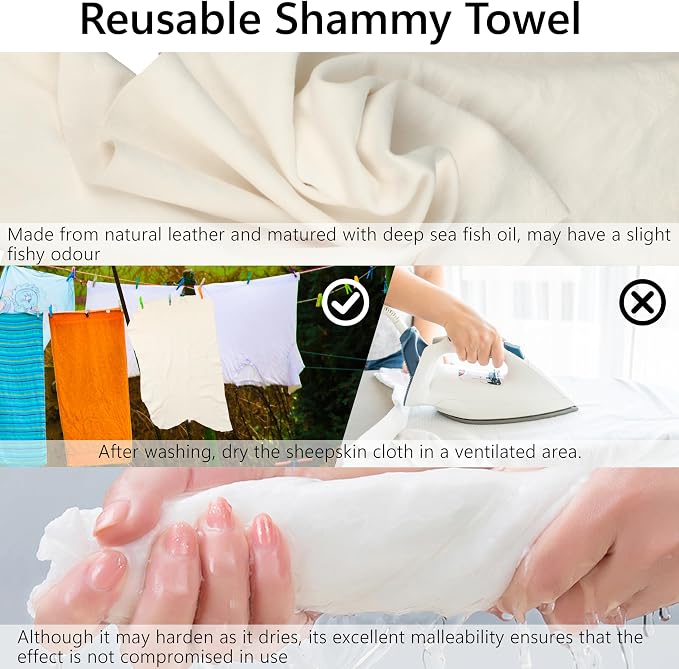 Chamois Towel for Car, Shammy Cloth for Car Drying 20'' x 28'' (3.7 sq ft) | Absorber Towel for Car Chamois Cloth, Real Leather Reusable Washing Shammy for Car Drying, Window Glass Cleaning, Home