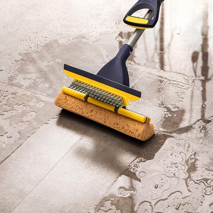 Yocada Sponge Mop Home Commercial Use Tile Floor Bathroom Garage Cleaning Total 2 Sponge Heads NOT 3 Telescopic Handle Squeegee from 42.5 to 52 Inches Easily Dry Wringing only 2 Heads (Pack of 2)