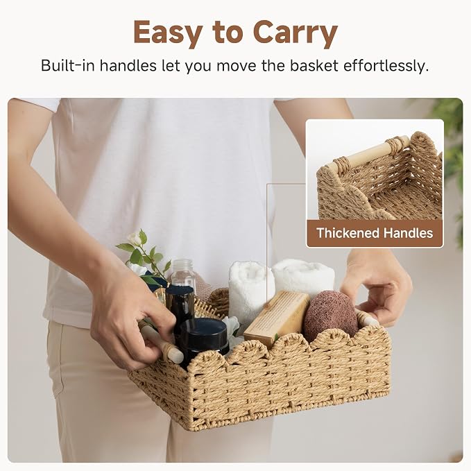 StorageWorks Toilet Paper Storage Baskets, Wicker Baskets for Organizing | Scalloped Wicker Basket for Living Room, Decorative Scalloped Baskets for Storage, Wicker Baskets for Organizing and Decor