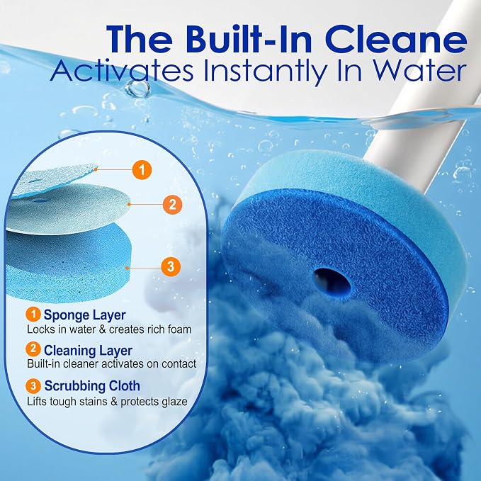 54 Count Disposable Toilet Bowl Wand Refills, Toilet Cleaning Refills, Disinfecting Scrubbing Pads,60 Count Disposable Toilet Brush Refills, Toilet Cleaning Sponges Heads for Bathtub, Floor, Drain