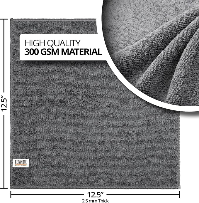 CERAKOTE Microfiber Towels (24 Pack) - Cleaning and Application Towels - Durable 300 GSM Lint-Free Material - Ideal for Cars, Home, Shop and Office