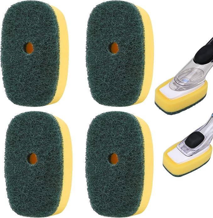 Sponge Brush Refills for OXO Soap Dispensing Dish Brush | 4 Pack Dish Cleaning Soap Dispensing Head Replacement for Scrubber（green）