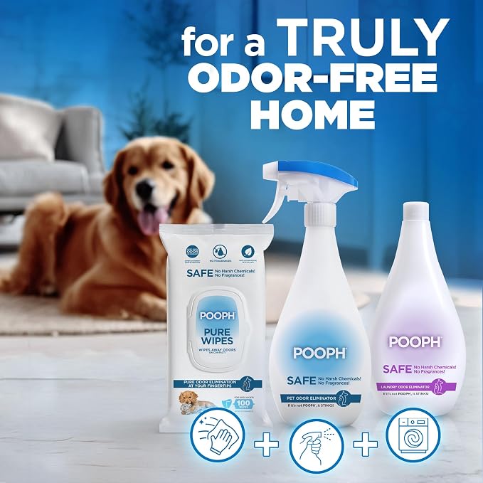 POOPH Pet Odor Eliminator Spray, 16 oz | Unscented pet odor eliminator spray for home surfaces, upholstery, furniture, and vehicles