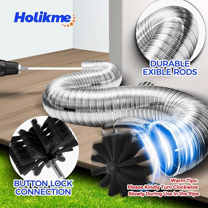 Holikme Dryer Vent Cleaner Kit - 40Ft Flexible Lint Brush for Deep Cleaning | Dryer Vent Cleaner Brush with Drill Attachment, Removes Years of Lint Buildup, Improves Airflow, Faster Drying & Fire Safety
