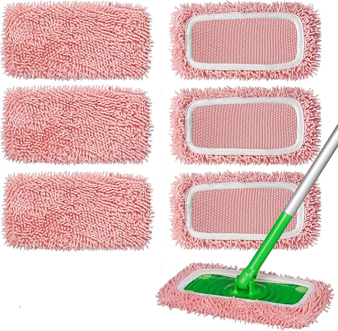 6Pcs Reusable Microfiber Mop Pads Compatible with Swiffer Sweeper, Wet and Dry Flat mop Cover, Replacement Sweeping Mopping pad Refills for Surface/Hardwood Floor Cleaning