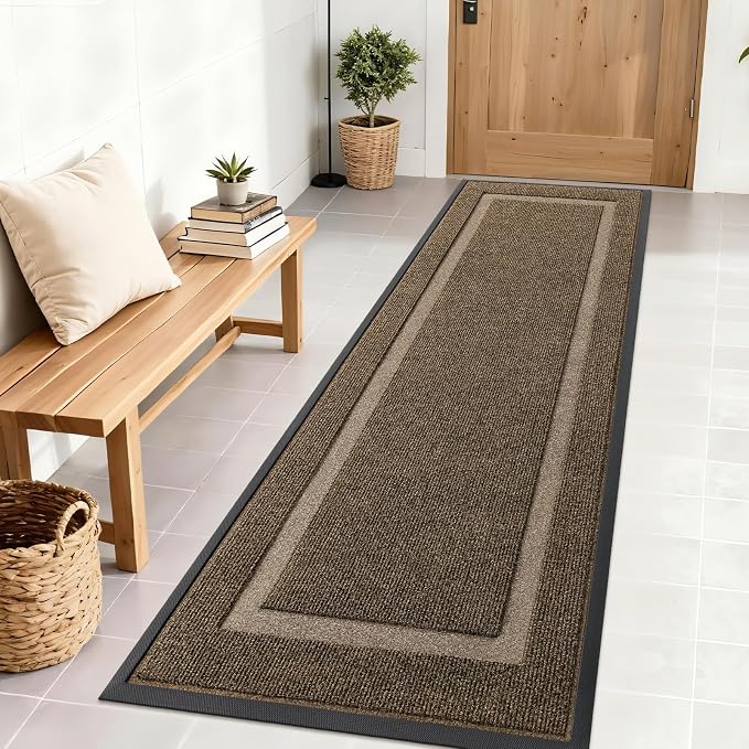 OLANLY Front Door Mat Outside 71x23, All-Season Heavy-Duty Rubber Doormat | Brown, Absorbent, Stain and Fade Resistant, Waterproof Non-Slip Backing, Low-Profile Indoor Outdoor Floor Mat for Entryway