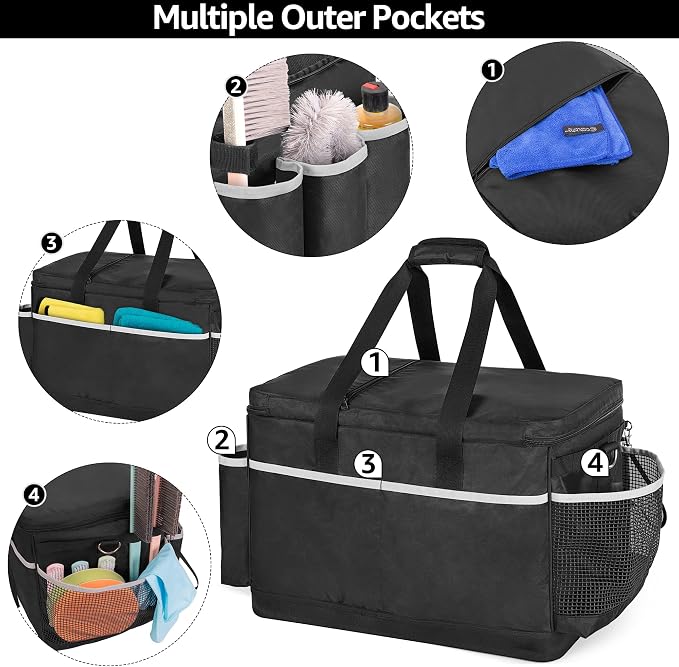 HODRANT Extra-Large Cleaning Caddy with EVA Hard Bottom with Shoulder Strap | High Capacity Cleaning Supplies Organizer for Housekeeping & Home Work, Cleaner Tools Tote Bag, Patent Design