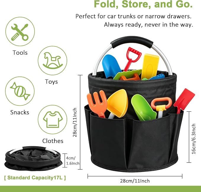 Cleaning Caddy with Handle 17L Cleaning Supplies Organizer Foldable Storage Basket Portable Cleaning Supply Caddy Bucket Bag 600D Oxford Fabric Household Carrier for Housekeeping Garden Bath