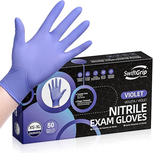 SwiftGrip Disposable Nitrile Exam Gloves, 3-mil, XL, Box of 50, Violet Nitrile Gloves Disposable Latex Free for Medical, Cleaning, Cooking & Esthetician, Food-Safe, Powder-Free, Non-Sterile, Purple