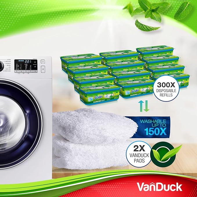 VanDuck Reusable 100% Cotton Mop Pads for Swiffer Sweeper (4-Pack) | Mop not included, reusable terry cloth mop covers, cotton replacement refills, machine washable wet mopping pads