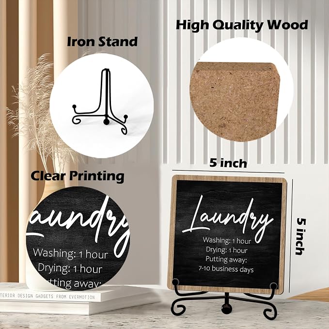 Laundry Room Decor, Funny Laundry Sign And Accessories, Farmhouse Shelf Decor, Rustic Wash Dry Wooden Signs With Stand (laundry-03)
