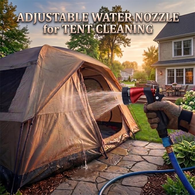 Water Hose Nozzle 2-Pack, Zinc Alloy Garden Spray Nozzle with Adjustable Spray Patterns, Leakproof Rustproof Trigger Lock for Outdoor Cleaning & Car Wash, Blue & Red