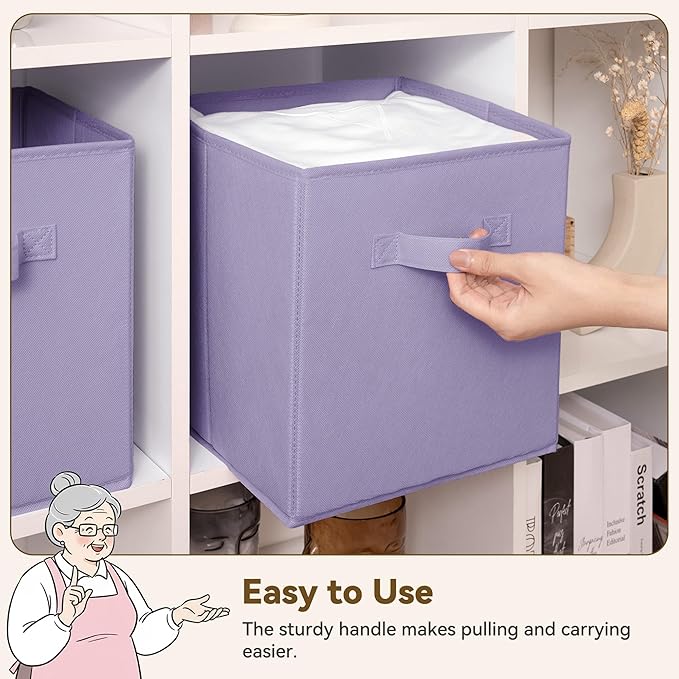 GRANNY SAYS 11 Inch Cube Storage Bins, Lavender Purple, 8-Pack | Collapsible, Cube Organizers with Thickened Base Plate, Sturdy Handles, Decorative Baskets for Shelves, Closet