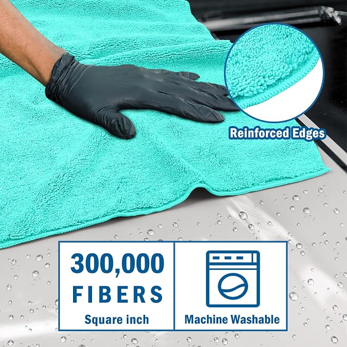 HOMEXCEL Professional Large Microfiber Car Drying Towels 2 Pack, 31" x 24" | Highly Absorbent, Lint Free, Scratch Free, Fast Drying, Absorbent Microfiber Towel for Cars SUVs RVs Trucks Boats, Green