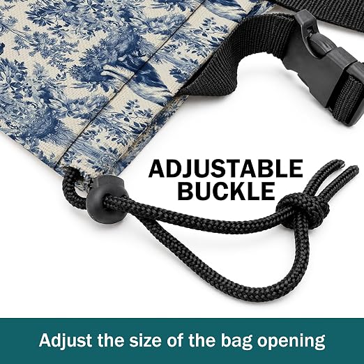 Chinoiserie Border Collie Car Trash Bag Hanging for Back Seat | Blue and White Dog Canvas Drawstring Car Garbage Bag with Adjustable Buckle Vehicle Trash Can