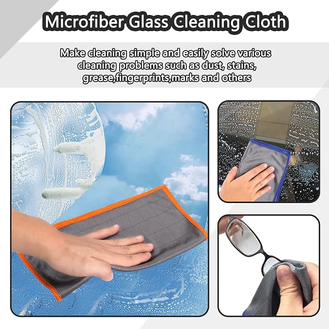 Microfiber Glass Cleaning Cloths,Lint Freel,11.8"×11.8in,3 Pack | Streak Free Miracle Cleaning Cloth,Reusable Cleaner Towels for Kitchen,Windows,Stainless Steel,Mirror,Glasses,Car Windshields