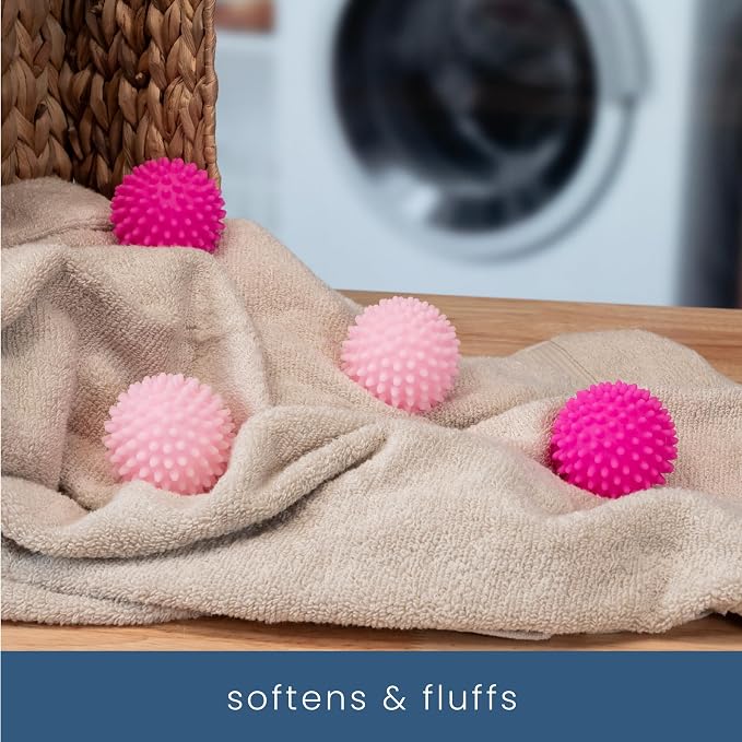 S&T INC. Reusable Plastic Dryer Balls, 4 Pack, 2.5" Diameter, Pink | Dryer Balls, Fabric Softener for Laundry, Reusable, Cut Down Dry Time, Replaces Dryer Sheets
